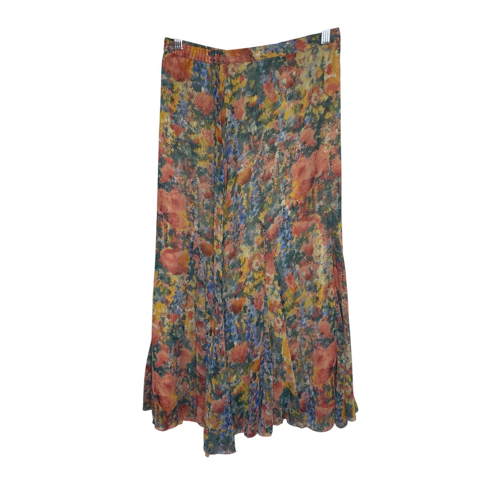 Coldwater Creek Floral Midi Skirt‎ Womens S Multi Color Impressionist Artsy Boho